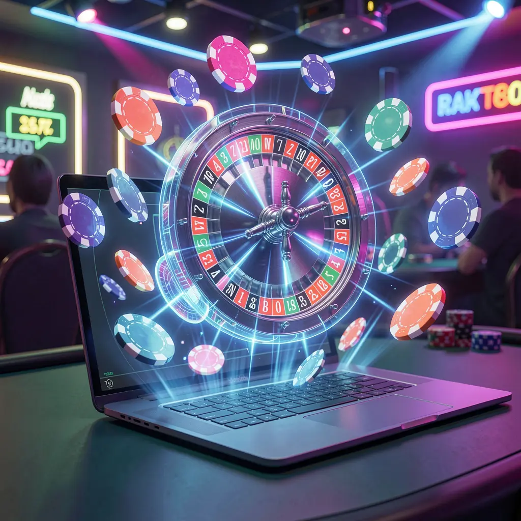 Futuristic roulette wheel with glowing numbers and floating chips highlighting the advanced casino atmosphere of TAYA GM online casino for players in the Philippines